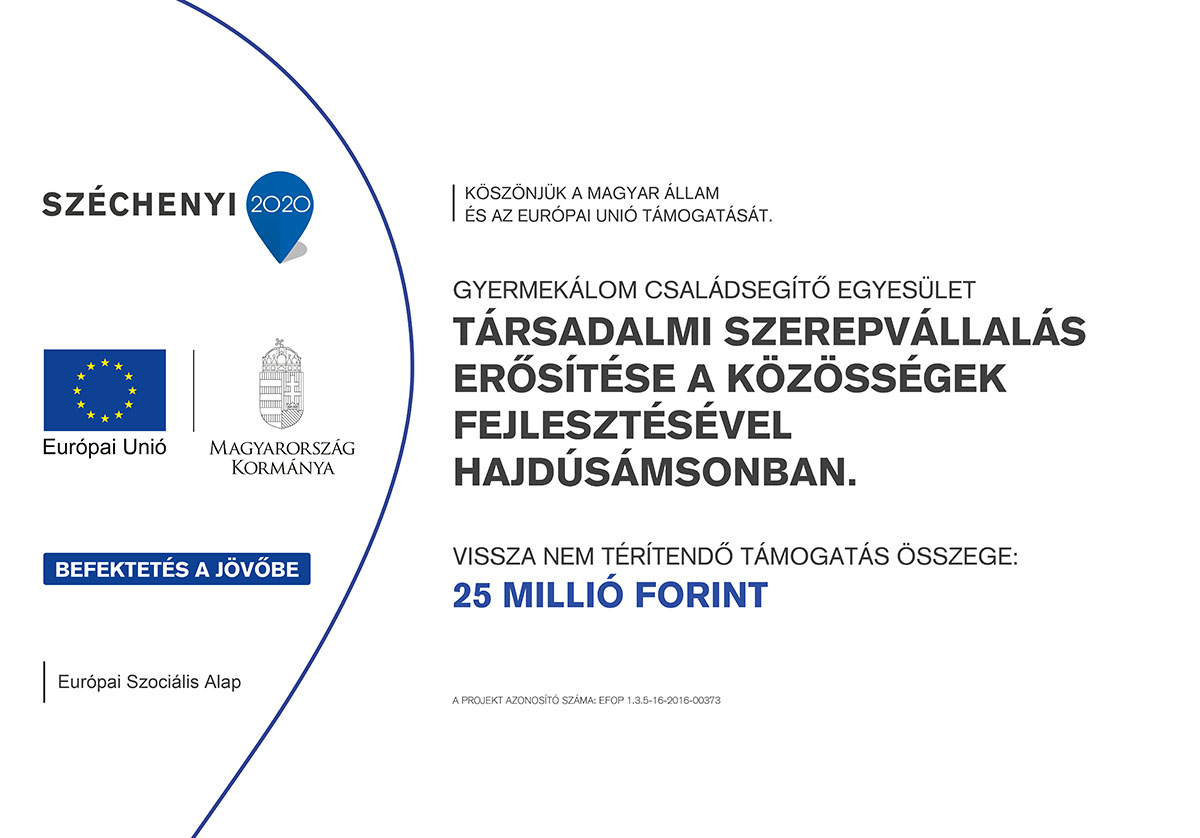 Társadalmi szerepvállalás erősítése a közösségek fejlesztésével Hajdúsámsonban projekt tábla